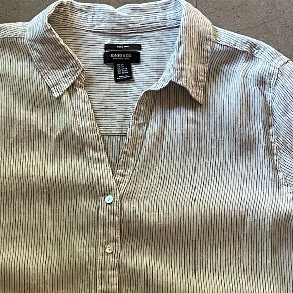 Jones New York 100% Linen Shirt -Size 2x - Black stripes on white - Picture 2 of 11